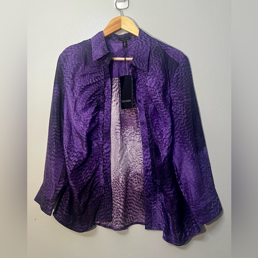 NWT Escade Blouse Purple Top size 42 Long Sleeve